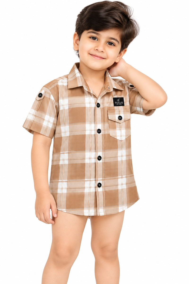 Boys Blue Checked Casual Shirt with Denim Shorts Set