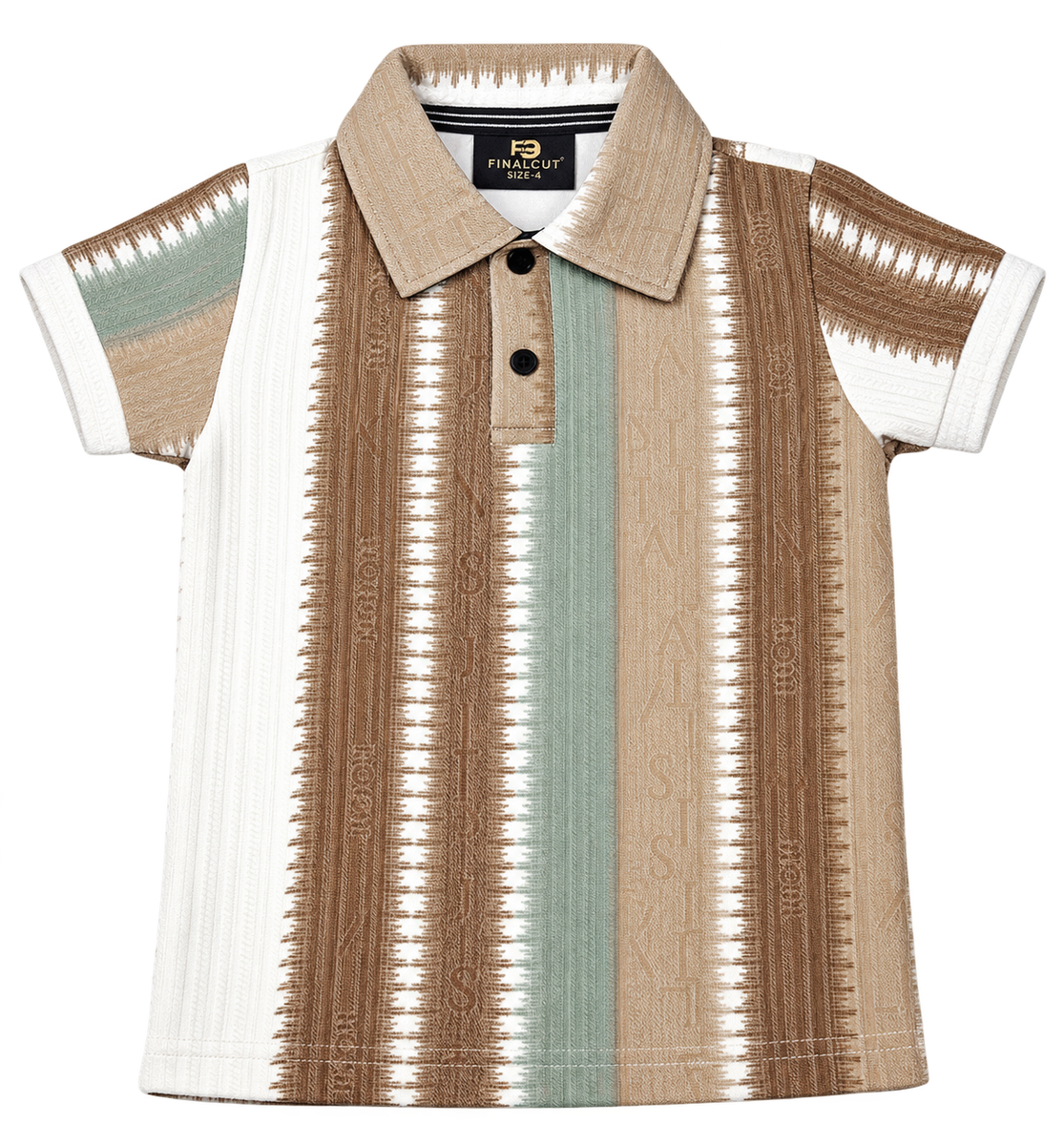 Boys Beige & Brown Textured Striped Polo T-Shirt