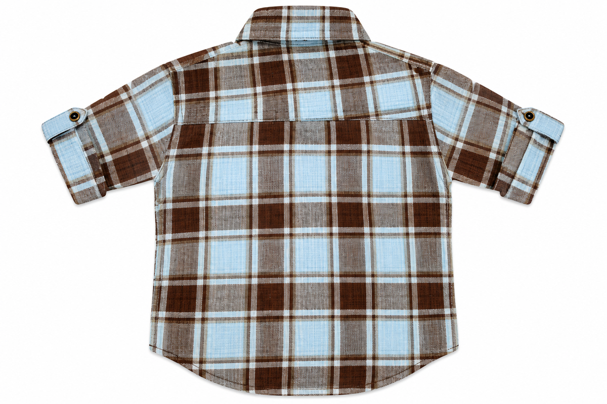 Boys Blue and Brown Checked Casual Shirt