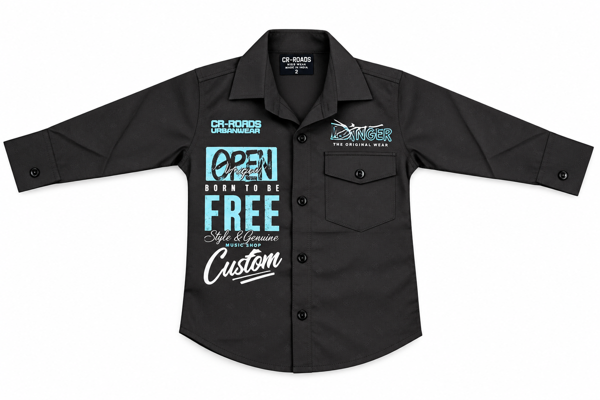 Boys Black Printed Casual Shirt