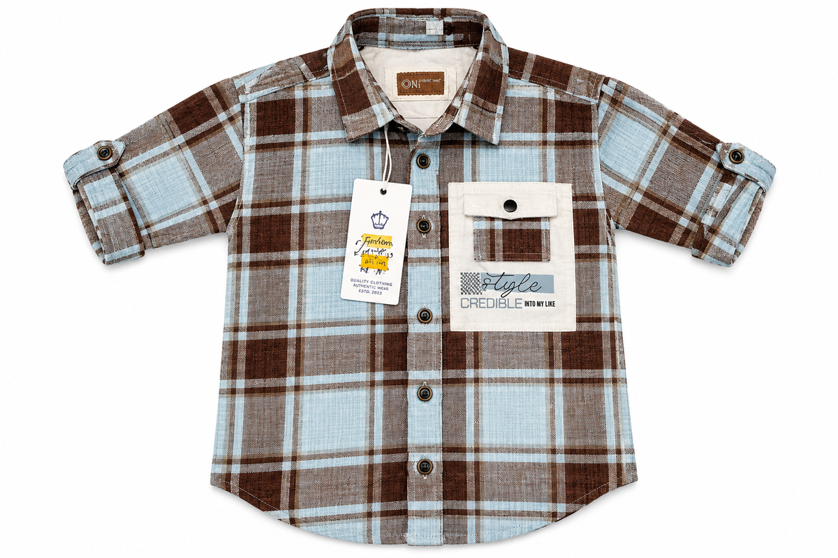 Boys Blue and Brown Checked Casual Shirt