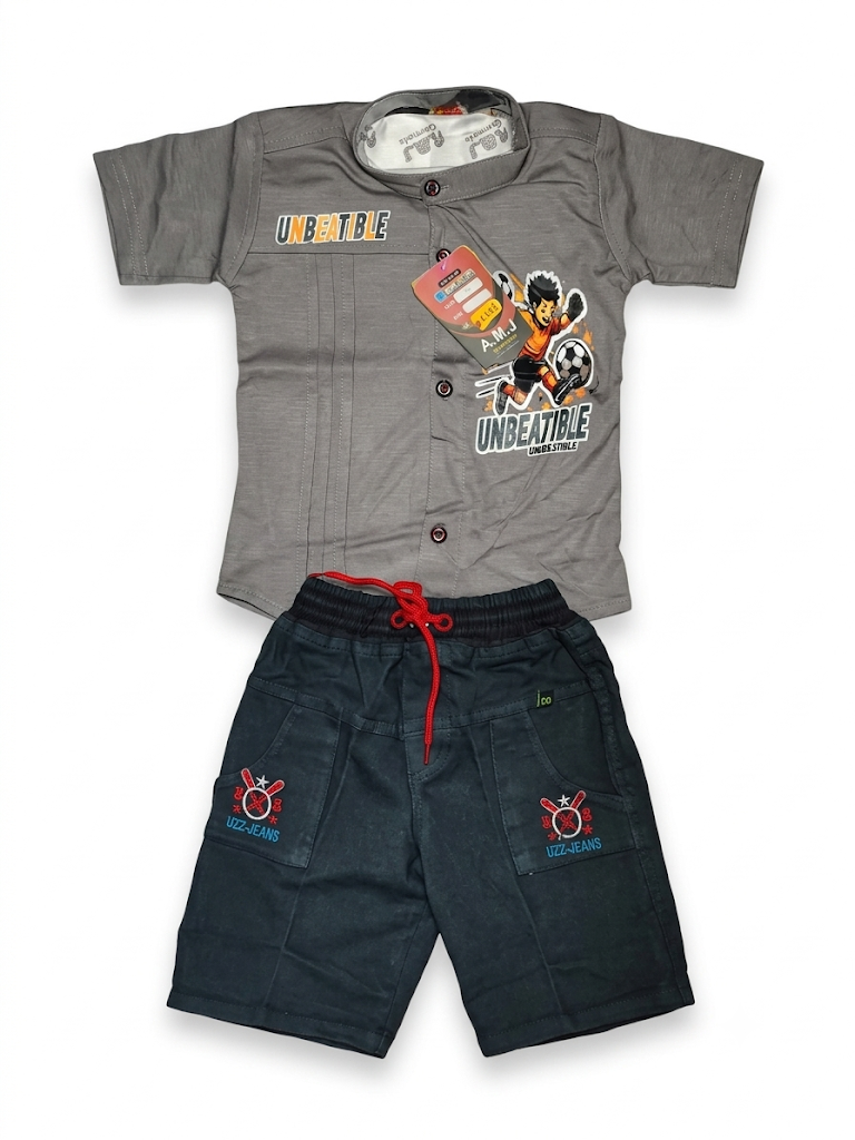 Grey Graphic Shirt and Dark Grey Shorts Set for Boys — lifestyle