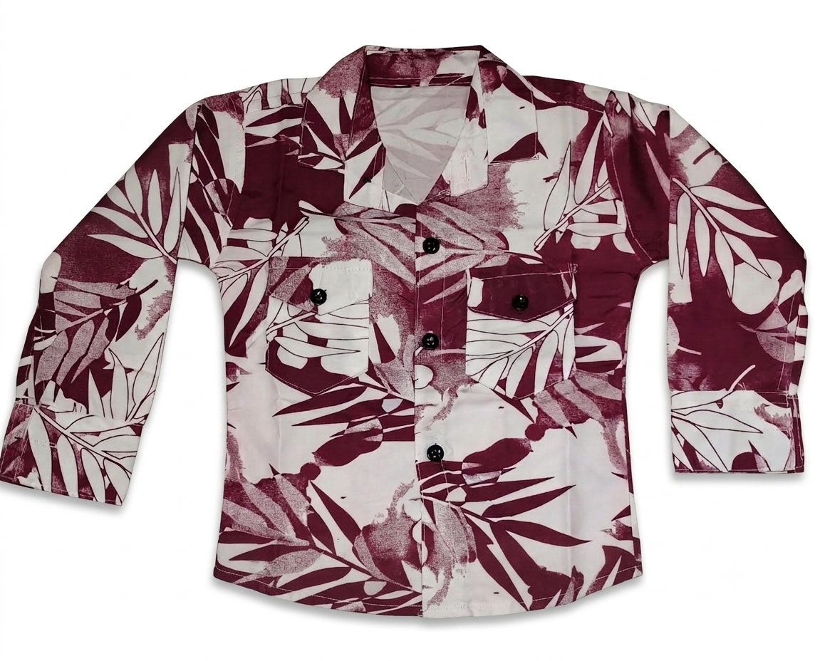 Maroon Tropical Leaf Print Casual Shirt — lifestyle