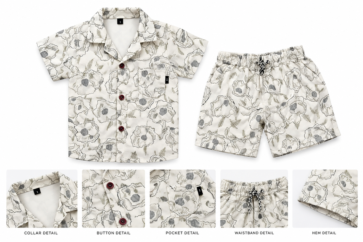 Boys Off-White Floral Print Shirt and Shorts Co-ord Set