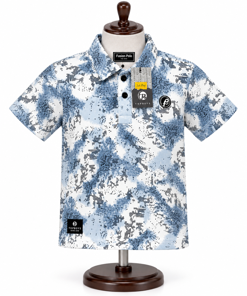 Boys Light Blue Abstract Print Polo T-Shirt