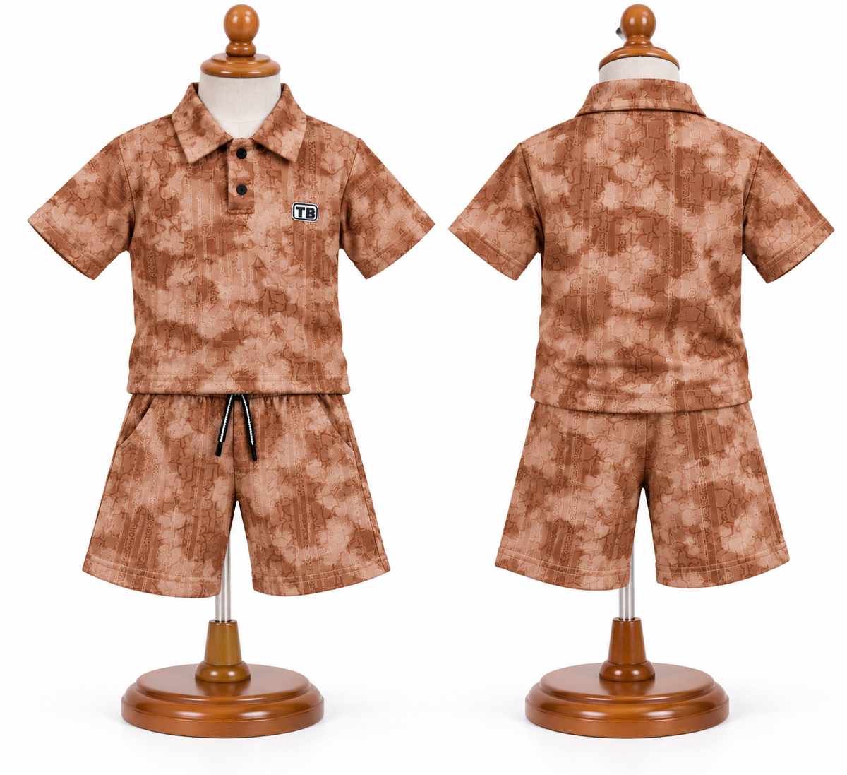 Boys Brown Abstract Printed Polo T-Shirt and Shorts Co-ord Set