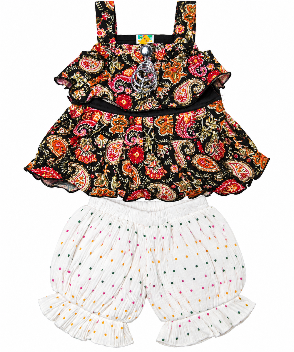 Girls Ethnic Print Peplum Top with Ruffled Bloomers Co-ord Set — lifestyle
