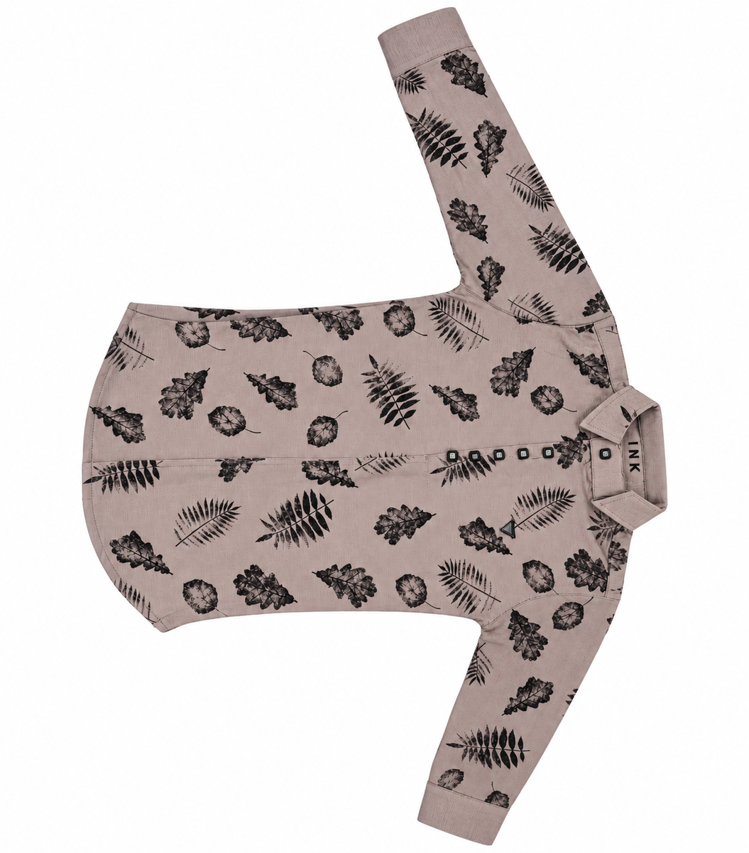 Boys Beige Leaf Print Full Sleeve Casual Shirt — lifestyle