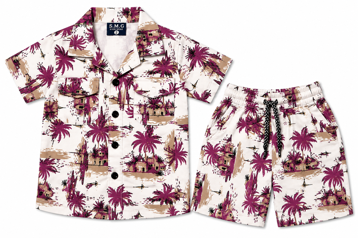 Boys Tropical Palm Print Resort Shirt and Shorts Set — lifestyle
