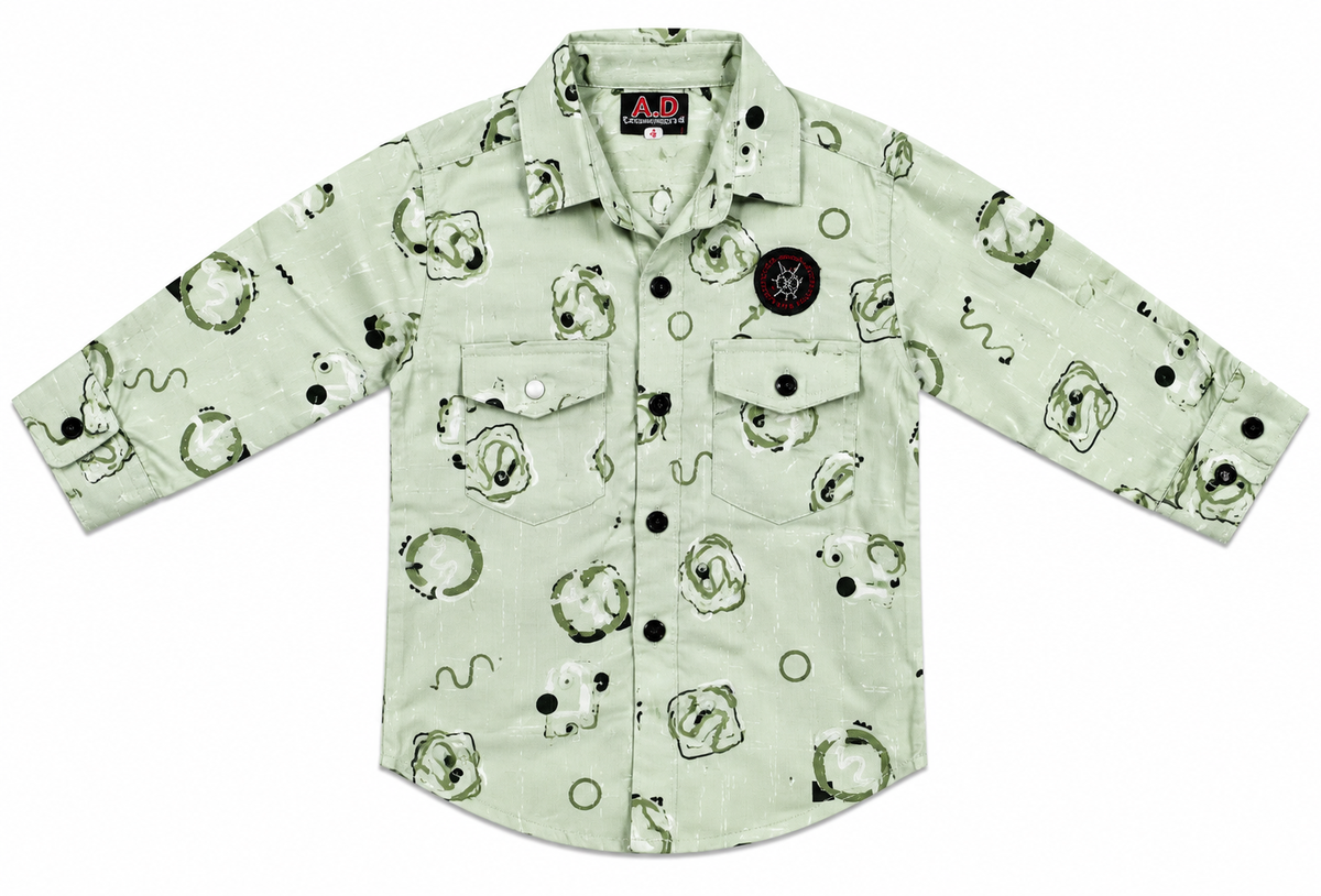 Boys Olive Green Printed Shirt with Black Shorts Set — lifestyle