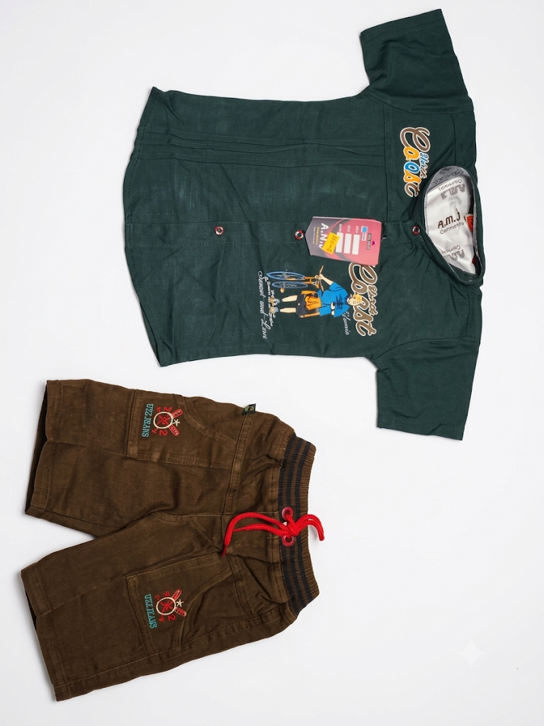 Boys Dark Green Printed Shirt and Shorts Set — lifestyle