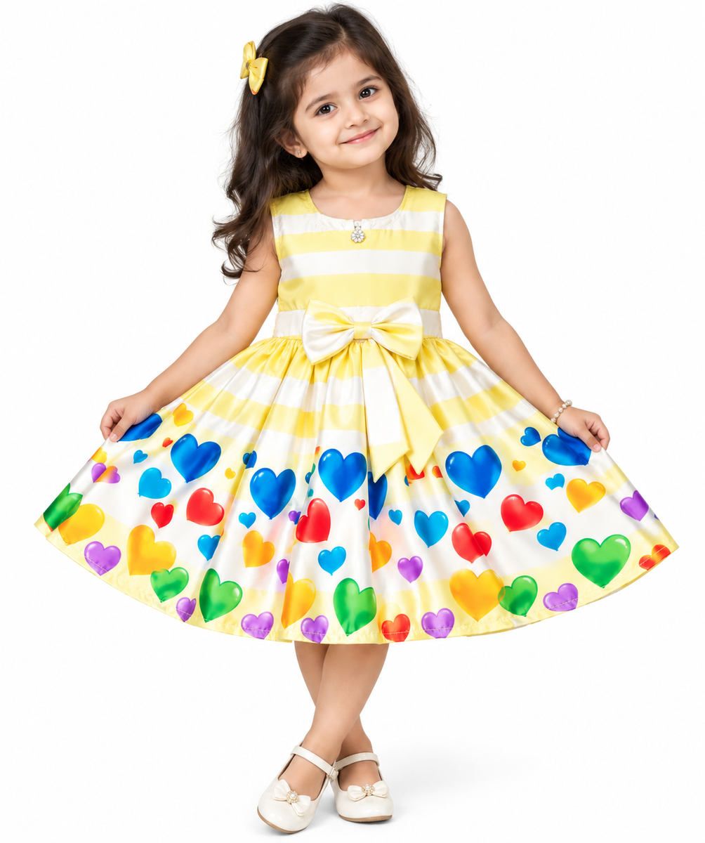 Yellow Striped Frock with Colorful Heart Print — lifestyle