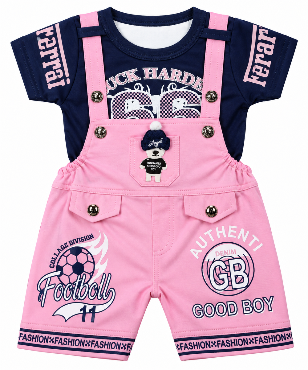 Boys Pink Dungaree Set with Navy Blue T-Shirt — lifestyle