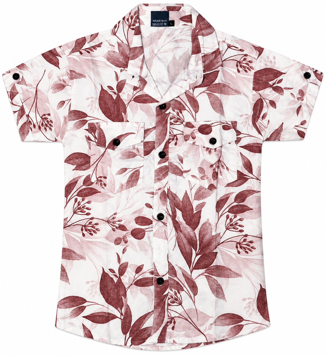 Boys Floral Printed Casual Shirt in White and Maroon — lifestyle