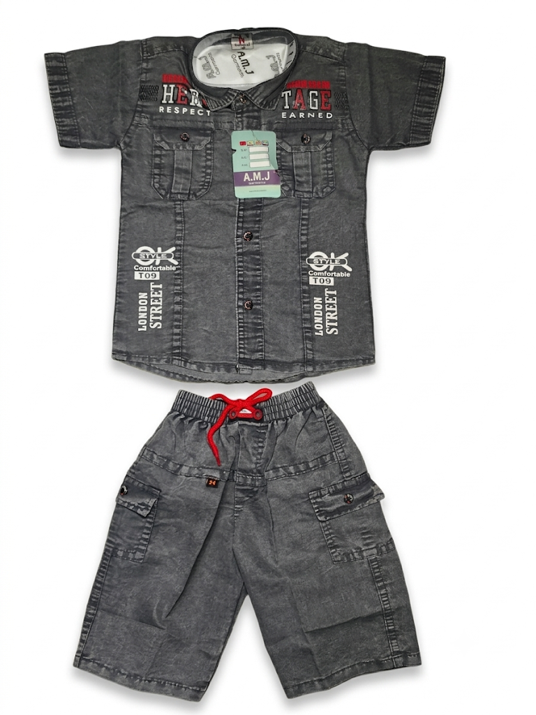 Boys Grey Acid Wash Denim Shirt and Shorts Set — lifestyle