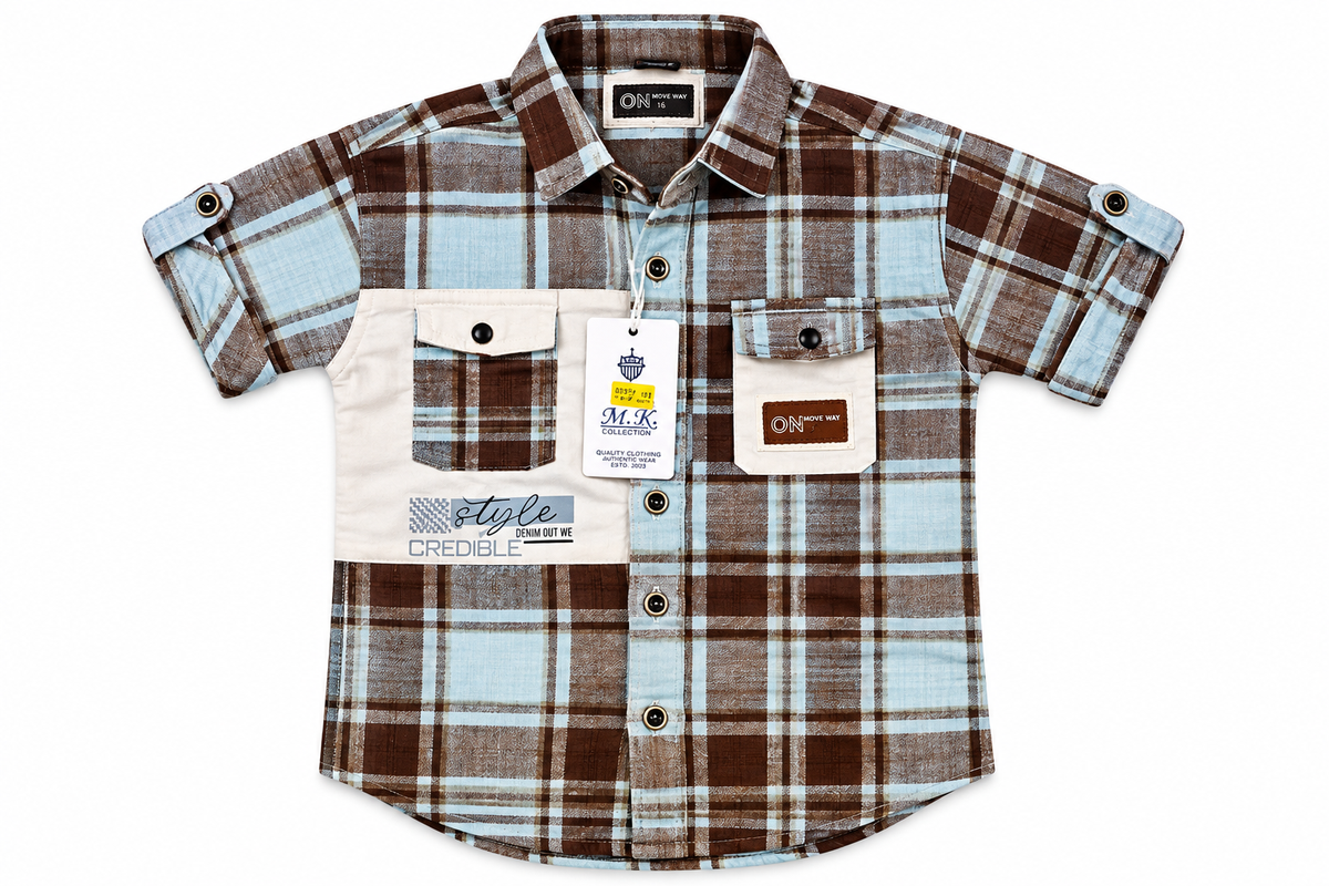 Boys Blue and Brown Checked Casual Shirt — lifestyle