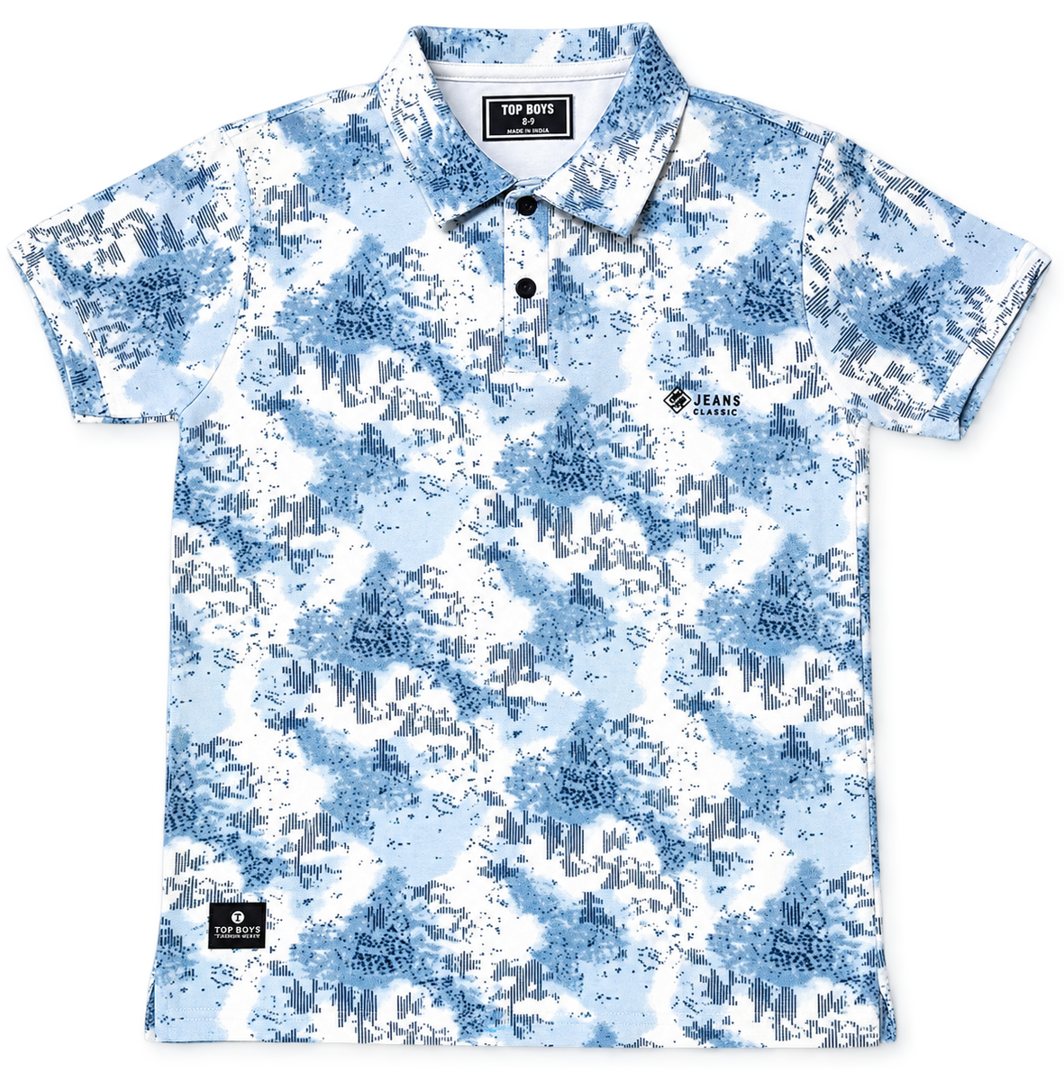 Boys Light Blue Abstract Print Polo T-Shirt