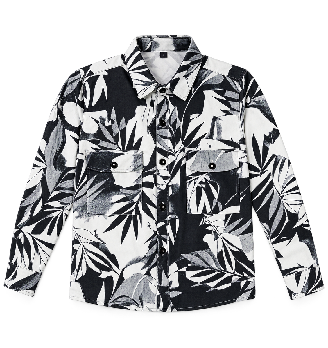 Boys Black & White Botanical Print Full-Sleeve Casual Shirt