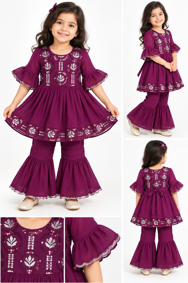 Gorgeous Purple Sharara Set with Silver Sequin Work