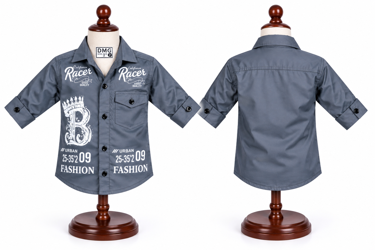 Grey Racer Printed Casual Shirt for Boys