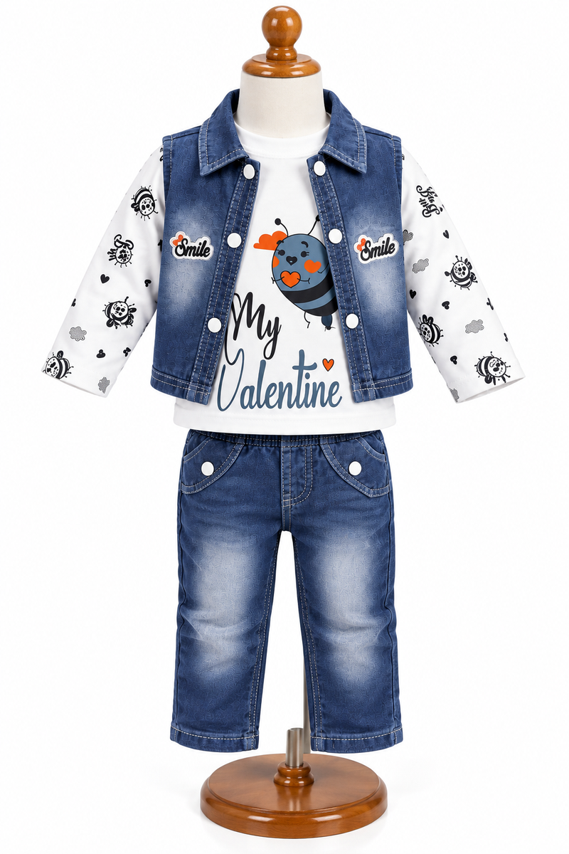 Boys Denim Vest T-Shirt and Jeans Set