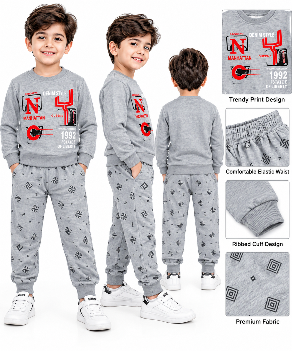 Grey Brooklyn Manhattan Print Sweatshirt and Jogger Set — lifestyle