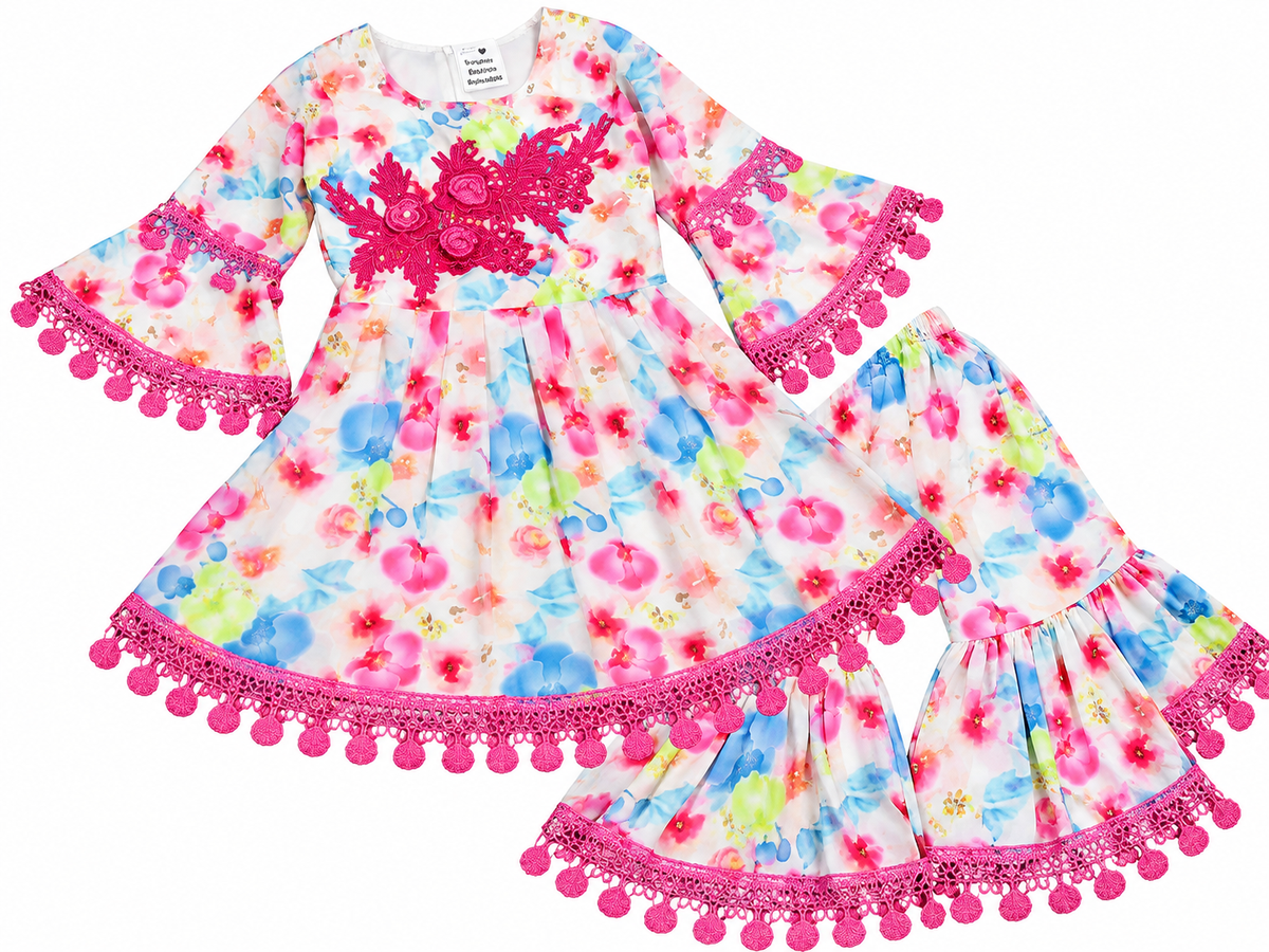 Floral Print Kurta with Sharara and Lace Detailing — lifestyle