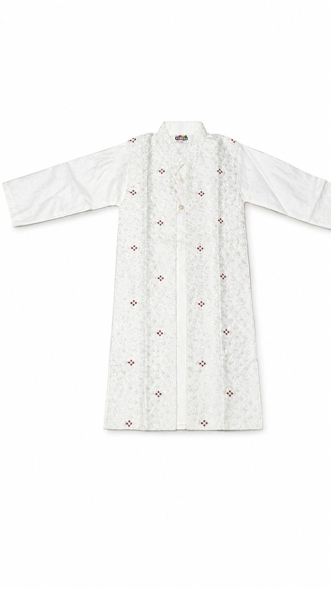 Boys Off-White Kurta with Nehru Jacket Set