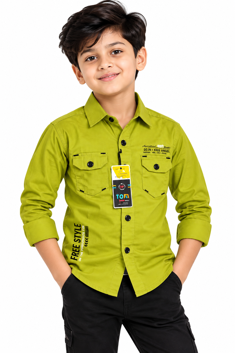 Boys Olive Green Casual Cotton Shirt