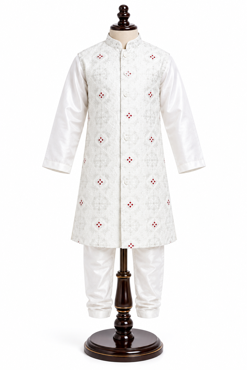 Boys Off-White Festive Sherwani and Indo-Western Set