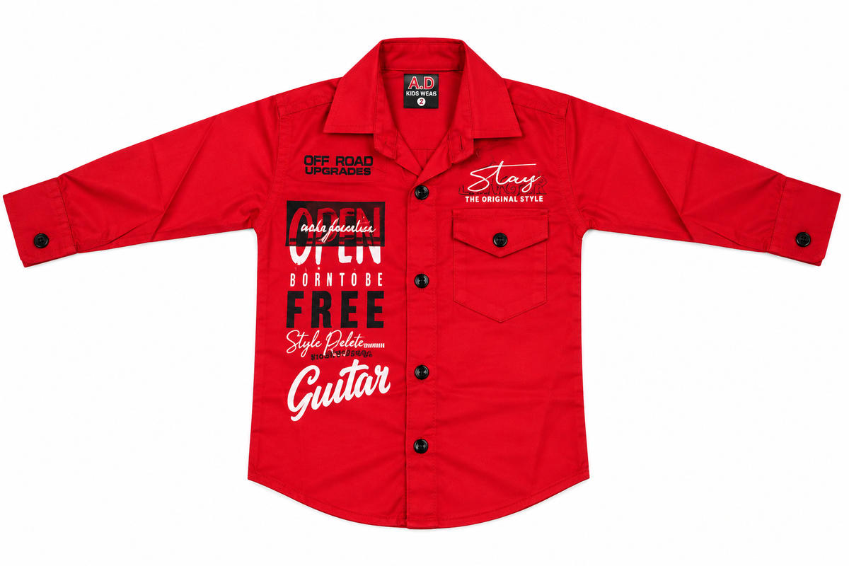 Boys Red Typography Printed Casual Shirt — lifestyle