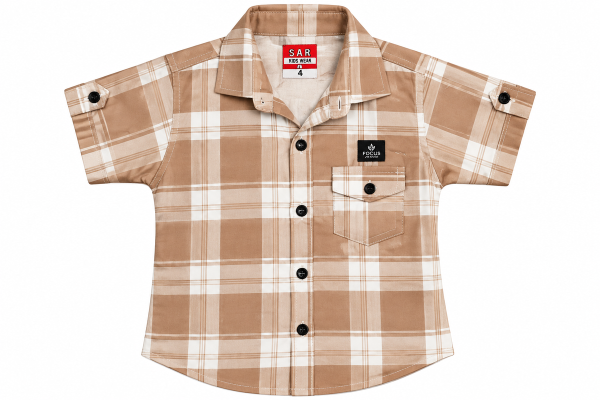 Boys Brown Plaid Casual Cotton Shirt — lifestyle