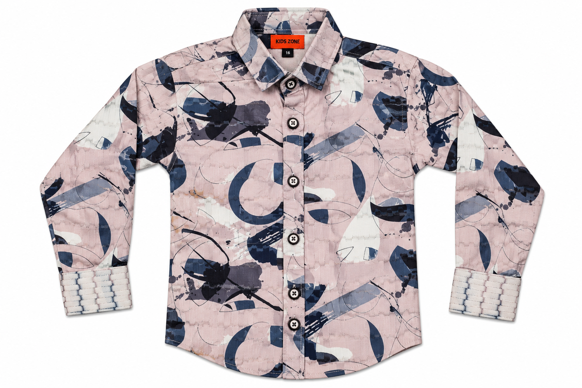Boys Beige Abstract Print Cotton Casual Shirt — lifestyle