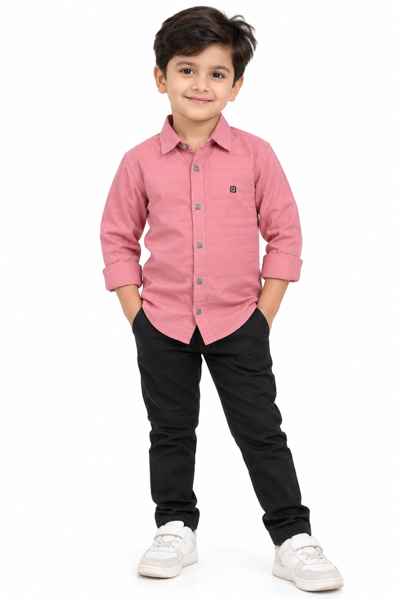 Boys Pink Casual Cotton Shirt with Pocket Details