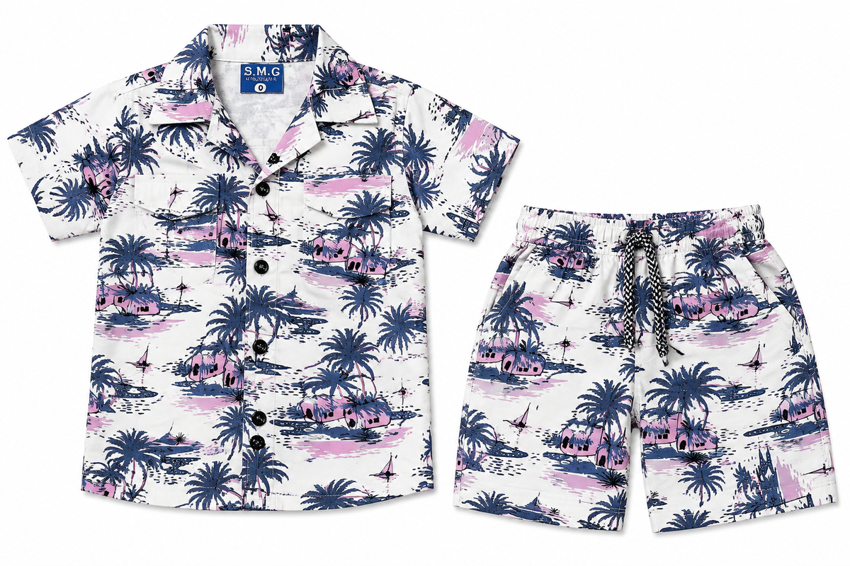 Boys Tropical Print Short Sleeve Shirt and Shorts Co-ord Set — lifestyle