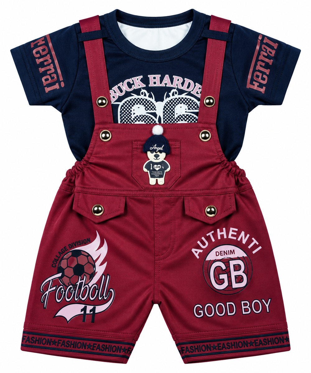 Boys Maroon Dungaree Set with Navy T-Shirt — lifestyle