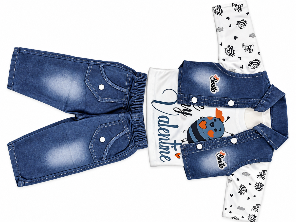 Boys Denim Vest T-Shirt and Jeans Set