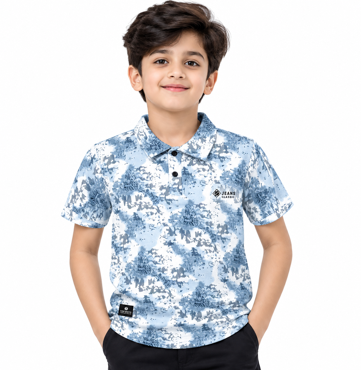 Boys Blue & White Tie-Dye Polo T-Shirt