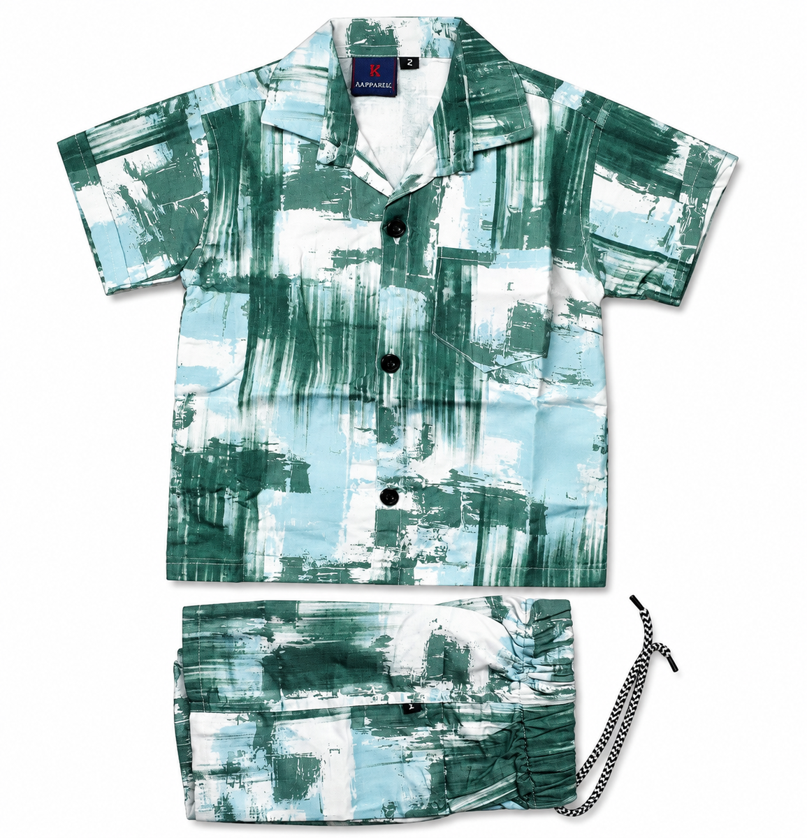 Boys Green Abstract Printed Shirt and Shorts Set — lifestyle