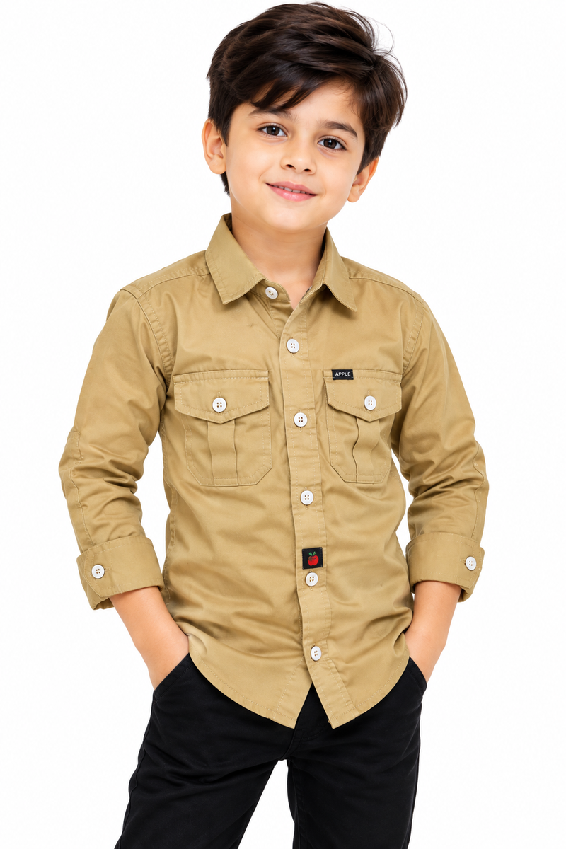 Boys Beige Casual Cotton Shirt