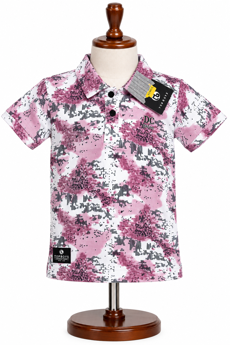 Boys Pink Abstract Printed Polo T-Shirt — lifestyle