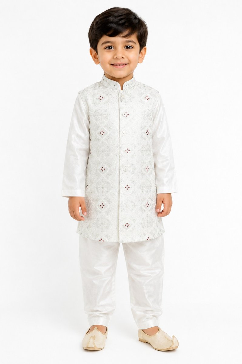 Boys White Sherwani & Indo-Western Set