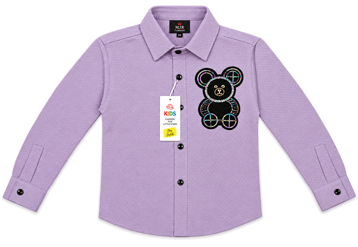 Boys Lavender Textured Full Sleeve Shirt with Teddy Patch — lifestyle