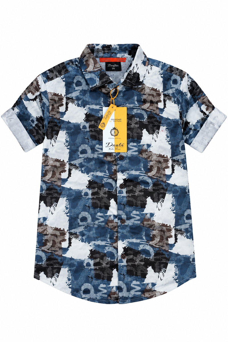 Boys Blue Printed Casual Shirt
