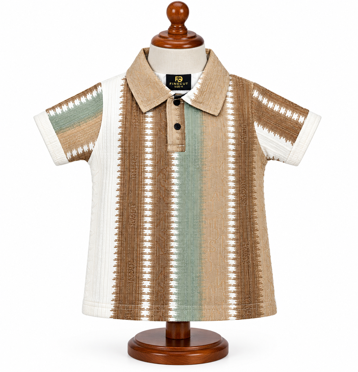 Boys Beige & Brown Textured Striped Polo T-Shirt — lifestyle