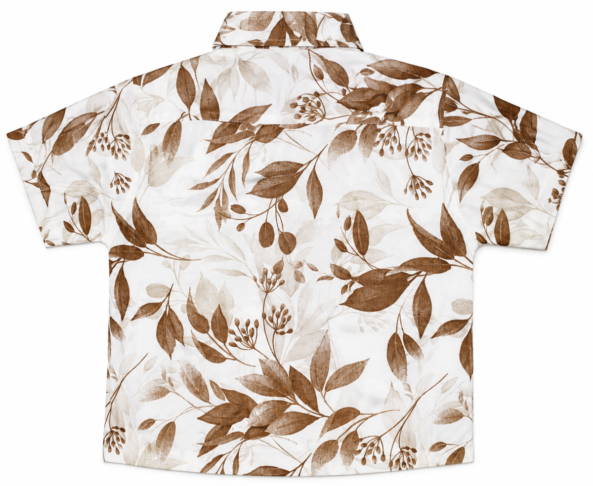 Boys Brown Leaf Print Casual Shirt