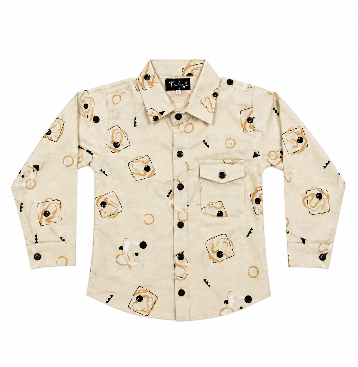 Boys Beige Printed Casual Shirt with Black Shorts Set — lifestyle