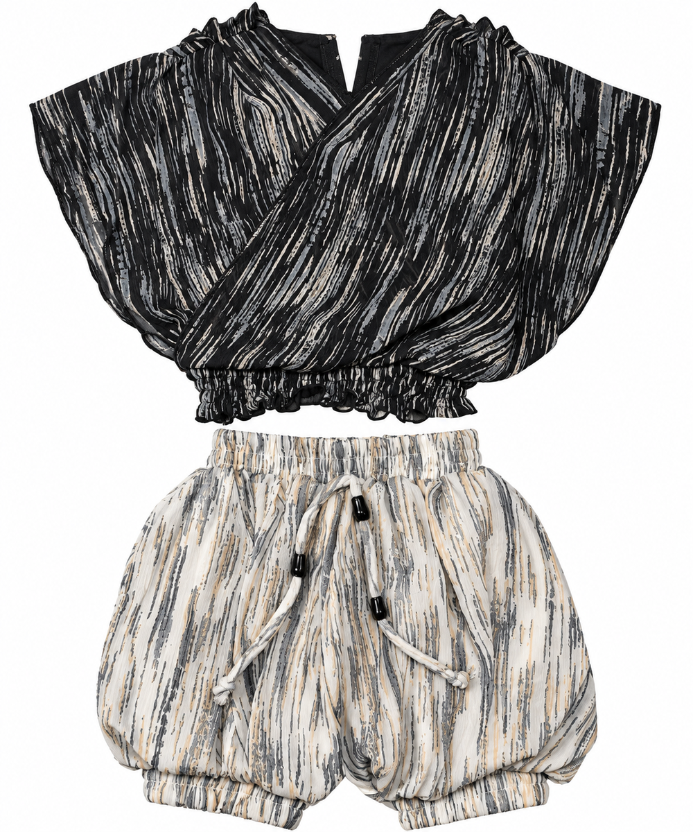 Girls Black & Beige Abstract Print Co-ord Set — lifestyle