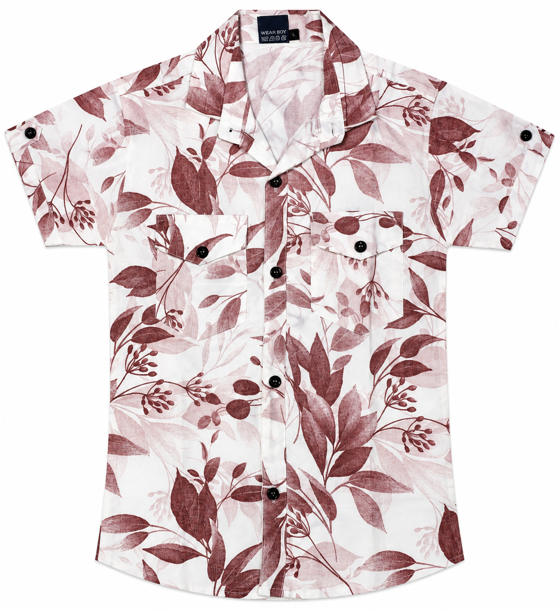 Boys Floral Printed Casual Shirt in White and Maroon