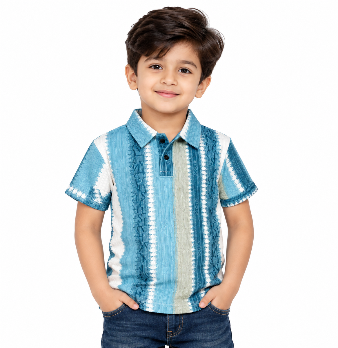 Boys Blue Printed Polo T-Shirt
